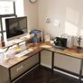 New L-Shaped Computer Writing Workstation PC Corner Desk With Monitor Stand (Brown) - FREE P&P Image 7