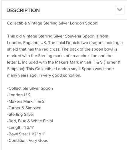 Sterling Silver London Souvenir Spoon Two Dragons and Red Cross