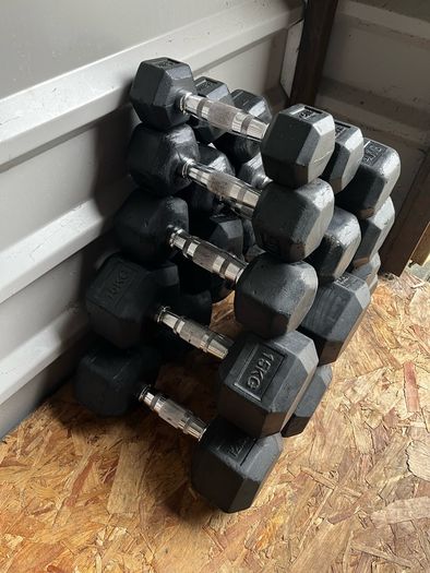 116kg used hex rubber dumbbells