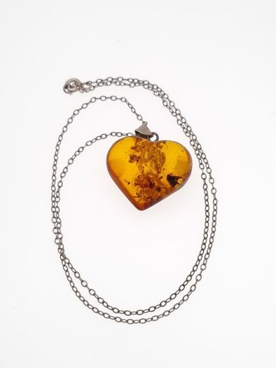 Natural Baltic Amber Heart 925 Silver Necklace