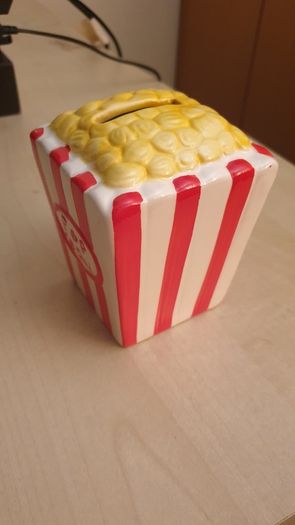white red popcorn money piggy bank