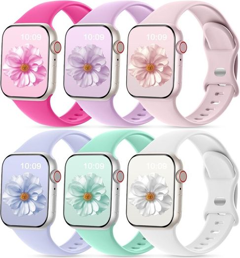 CeMiKa 6 Pack Sport Straps Compatible with Apple Watch Strap 40mm 41mm 38mm 42mm(Series 11) - Silicone Sport Replacement Band for iWatch SE Series 11 10 9 8 7 6 5 4 3 SE3, Women Men