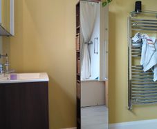 Walnut finish bathroom unit