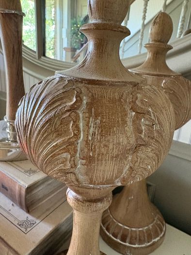 New 37cm high wood effect pumpkin finial with whitewash finish