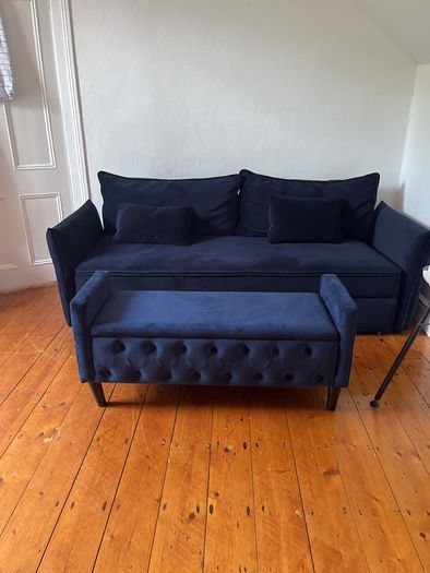 Navy velvet couch with matching Ottoman. Perfect condition