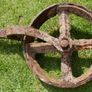 ANTIQUE FORGED IRON FARM WHEEL Rustic Garden Art Beautiful to Display in Your Garden Image 3
