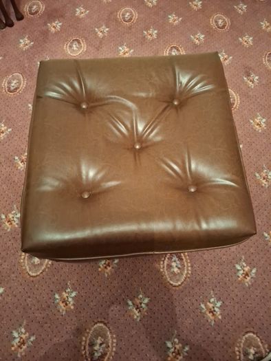 Brown Leather Style Pouffe Footstool
