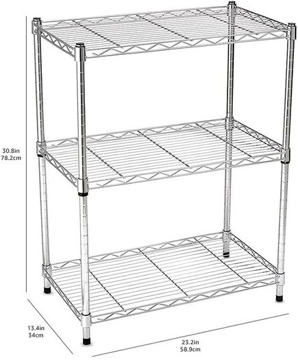 _Basics 3-Tier Storage Shelf, Up to 115 kg per Shelf, Chrome