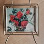 Vintage Brass Postcard or Letter Holder  Reversible Cottage & Red Roses Image 2