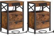 2 Wooden Bedside Table with Charging Station