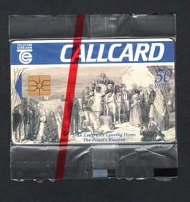 1994 Ireland 50 unit Cobh Heritage Centre, in Cobh, Co. Cork. Depicts an image of a priest blessing Irish emigrants before setting sail on a famine ship to America (Gemplus GEM1) Call Card Mint in Packaging. Telecom Eireann card number 1057