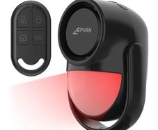 CPVAN Indoor Motion Sensor Alarm with Siren, Wireless Infrared DIY PIR Motion Detector Burglar Alarm System, Battery Operated, 125dB Adjustable, Remote Control for Home/Garage/Van/Shed/Shop. (Black)