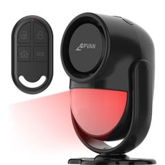 CPVAN Indoor Motion Sensor Alarm with Siren, Wireless Infrared DIY PIR Motion Detector Burglar Alarm System, Battery Operated, 125dB Adjustable, Remote Control for Home/Garage/Van/Shed/Shop. (Black)