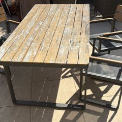 Wooden Top Garden Table for 6/8 persons and three matching chairs Perfect for up-cycling AE