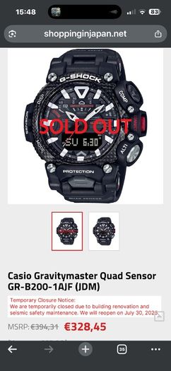 Collection only Casio G-Shock GR-B200 Gravitymaster Men's Black Analog Watch