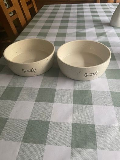 Cookie jar and dog bowls