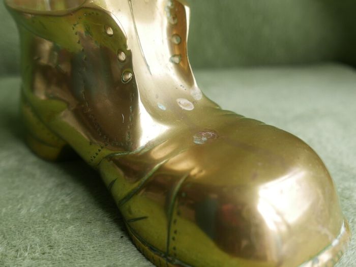 Vintage Large Brass Boot, Very Heavy, Solid Brass, Vintage Brass Ornament