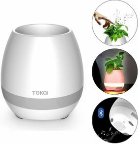 Bluetooth Speakers Rechargeable Smart Music Flower Pot with colorful Breathing Night Light for Indoor/Outdoor Office Home Decor Festivel Gift (White/Plants DO NOT included)