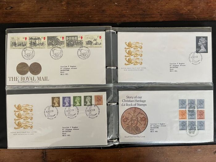 Collection of  81 UK First Day Cover stamps 1980 to 1986 in album plus 10 extra pages