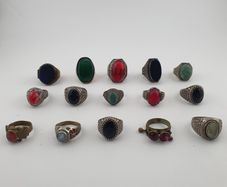 Antique Ring Collection Lot of 15 Brass Stone & Glass Rings