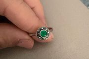 925 Sterling Silver Marcasite Ring with Green Stone Vintage