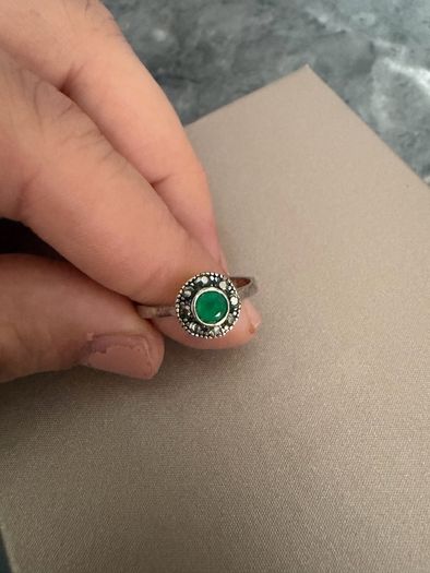 925 Sterling Silver Marcasite Ring with Green Stone Vintage
