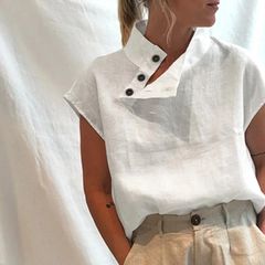High neck button blouse