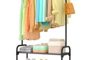Large Capacity Freestanding Clothes Rack with 2-Tier Shoe Organizer &amp; Non-Slip Feet, Heavy-Duty Clothing Rail for Bedroom, Entrance, Laundry, 74 x 30 x 150cm, Black