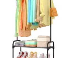 Large Capacity Freestanding Clothes Rack with 2-Tier Shoe Organizer & Non-Slip Feet, Heavy-Duty Clothing Rail for Bedroom, Entrance, Laundry, 74 x 30 x 150cm, Black