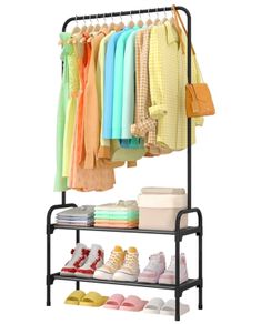 Large Capacity Freestanding Clothes Rack with 2-Tier Shoe Organizer & Non-Slip Feet, Heavy-Duty Clothing Rail for Bedroom, Entrance, Laundry, 74 x 30 x 150cm, Black