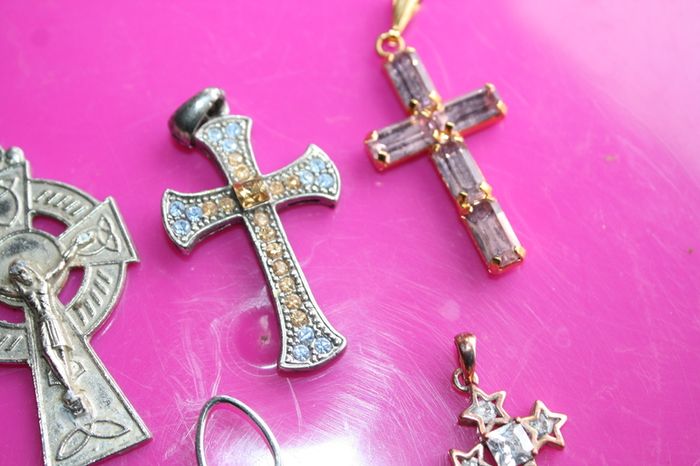 Collection of 5 Crosses Jesus Christian Onyx Zirconia Others 5cm , 3,5cm