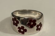 Chunky Womens Silver Ring with Flowers