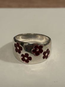 Chunky Womens Silver Ring with Flowers