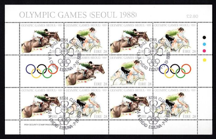 1988 Ireland Olympics Commemorative Stamp Sheetlet with Dublin First Day Cancel