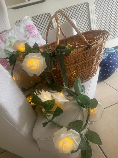ShabbyChic French Basket with beautiful velvet to touch battery powered roses