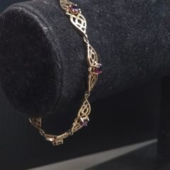 Vintage 9ct Gold Red Stone Bracelet Fully Hallmarked Birmingham 18.5cm