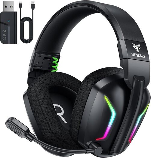 Wireless Gaming Headset for PS5, PS4, PC, Switch, Mac  Dual-Mode 2.4GHz  Bluetooth 5.4 Gaming Headphones with ENC Noise Cancelling Mic, 50mm Drivers, Dynamic LED Lights, 50H Playtime