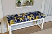 Wooden Bench Navy Tropical Velvet with White Painted Frame