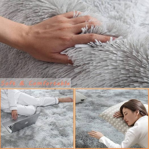 Grey Rugs Living Room 180x270cm Super Soft Fluffy Area Rugs for Bedroom Shaggy Anti-Skid Comfortable Large Rugs Indoor Modern Home Decor Floor Carpet -(Tie-dye