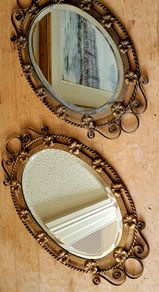 Antique brass pair of wrought iron mirrors