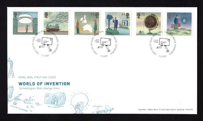 2007 Great Britain World of Invention - Self-Adhesive Commemorative Stamps addressed First Day Cover (FDC) with Edinburgh pictorial cancel
