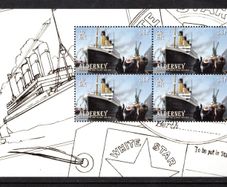2012 Alderney Centenary of the Sinking of the Titanic 36p Titanic leaving Southampton Commemorative Stamp Booklet Pane Mint Never Hinged (MNH)