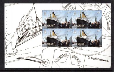 2012 Alderney Centenary of the Sinking of the Titanic 36p Titanic leaving Southampton Commemorative Stamp Booklet Pane Mint Never Hinged (MNH)