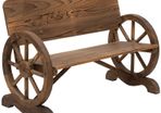 Wooden Cart Wagon Wheel 2 Seater Garden Bench Outdoor Garden Armrest Chair Rustic High Back Loveseat (FREE POSTAGE)