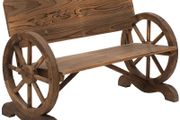 Wooden Cart Wagon Wheel 2 Seater Garden Bench Outdoor Garden Armrest Chair Rustic High Back Loveseat (FREE POSTAGE)