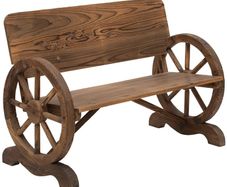Wooden Cart Wagon Wheel 2 Seater Garden Bench Outdoor Garden Armrest Chair Rustic High Back Loveseat (FREE POSTAGE)