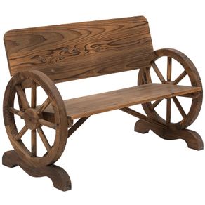 Wooden Cart Wagon Wheel 2 Seater Garden Bench Outdoor Garden Armrest Chair Rustic High Back Loveseat (FREE POSTAGE)