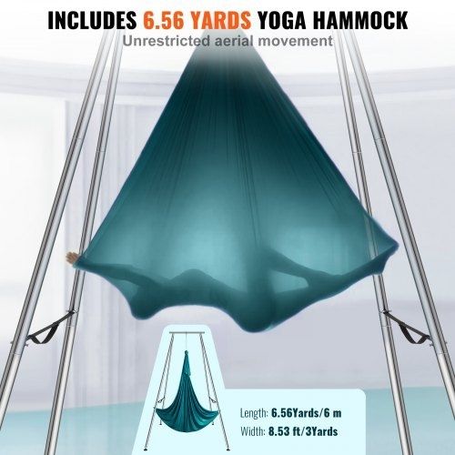Aerial Yoga Frame & Yoga Hammock, 9.67 ft Height Professional Yoga Swing Stand Comes with 6.6 Yards Aerial Hammock, Max 551.15 lbs Load Capacity Yoga Rig for Indoor Outdoor Aerial Yoga, Green