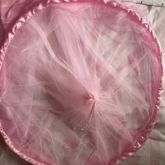 Beautiful pink tulle princess bed canopy.