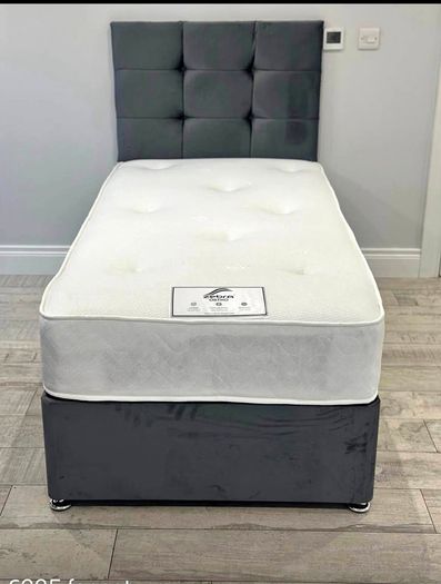 New Luxury Single Divan Bede. Tufted Memory Foam Mattresses With Optional Drawers Instock